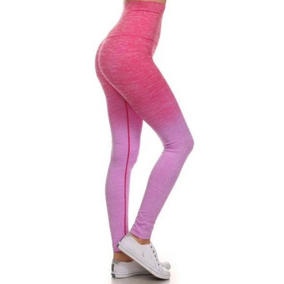 Dip Dye Ombre Athletic Leggings High Waist Band FC - Picture 3 of 5